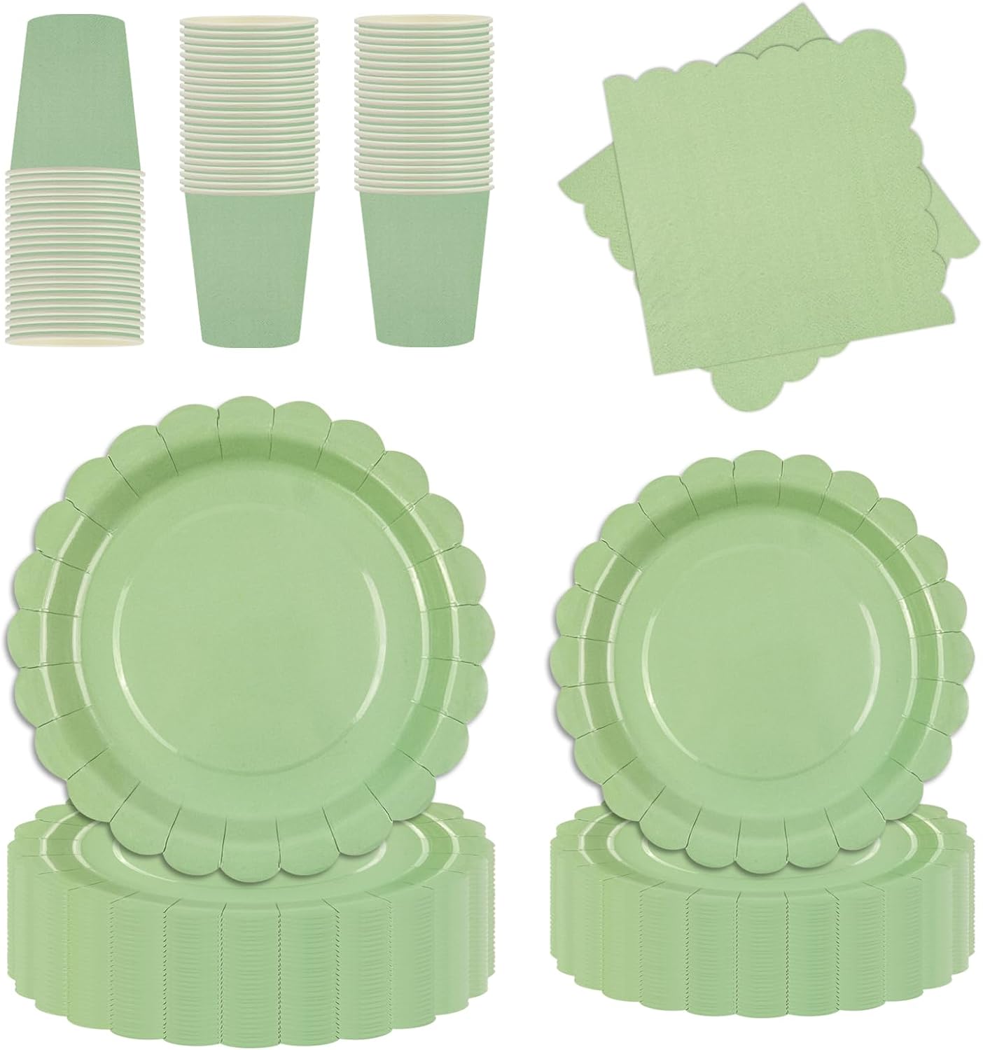 Party Tableware Pack of 80 Grass Green Birthday Decoration Wavy Edge Paper Plates Cups Napkins Party Set Sweet Party for Birthdays Wedding Party Table Decoration 20 Guests