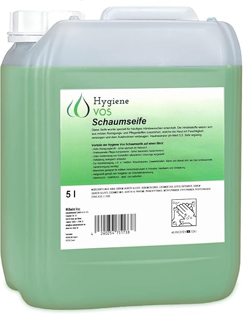 Hygiene VOS 5-litrowe miękkie mydło piankowe do wszystkich popularnych dozowników mydła pianowego. Ekonomiczny. Biodegradowalny.