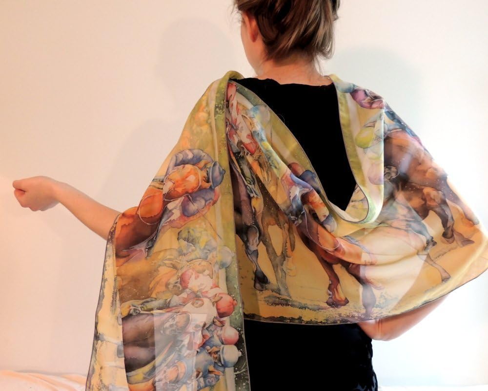 Horse Racing Scarf for Women's Kentucky Derby Gift Apparel - 16" x 72" Poly Chiffon Wrap by Cheryl Chalmers