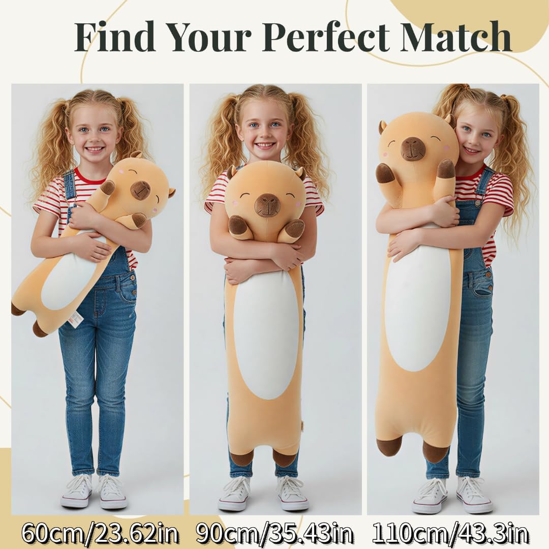 Long Capybara Plush Body Pillow - Ultra Soft Capybara Stuffed Animal Toy, Cute Kawaii Gifts for Kids, Teens, Adults for Birthday Christmas(Brown, 110cm/43.31inch)