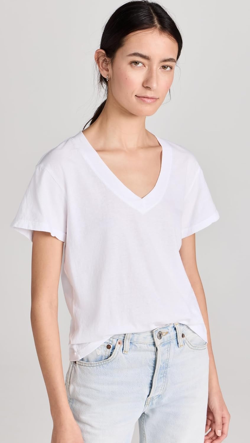 perfectwhitetee Women's Hendrix Cotton Boxy V Neck Tee - Image 2