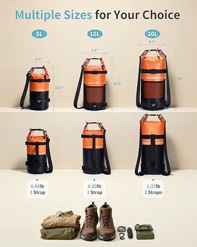 Miniatura 2 de ECOHUB Bolsa seca impermeable para mujeres y hombres, 5L10L20L Roll Top Bolsa de almacenamiento ligera en seco Mochila para viajes, kayak,