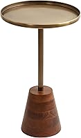 Kate and Laurel Tira Brass Walnut Round Side Table 14x24 Mid-Century Modern End Table Nightstand