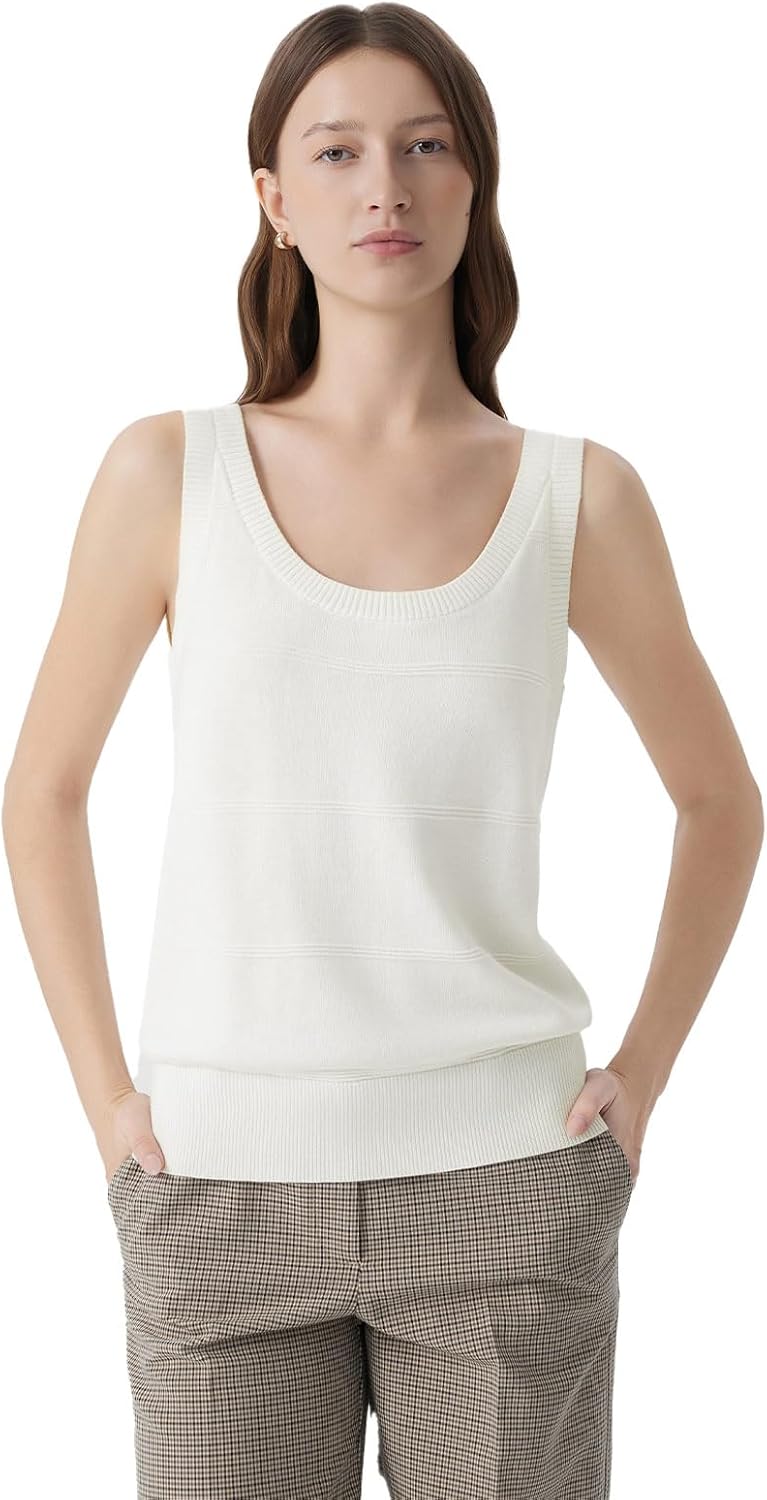 SUUKSESS Women Silk Cashmere Blend Scoop Neck Knit Summer Sweater Lightweight Tank Tops