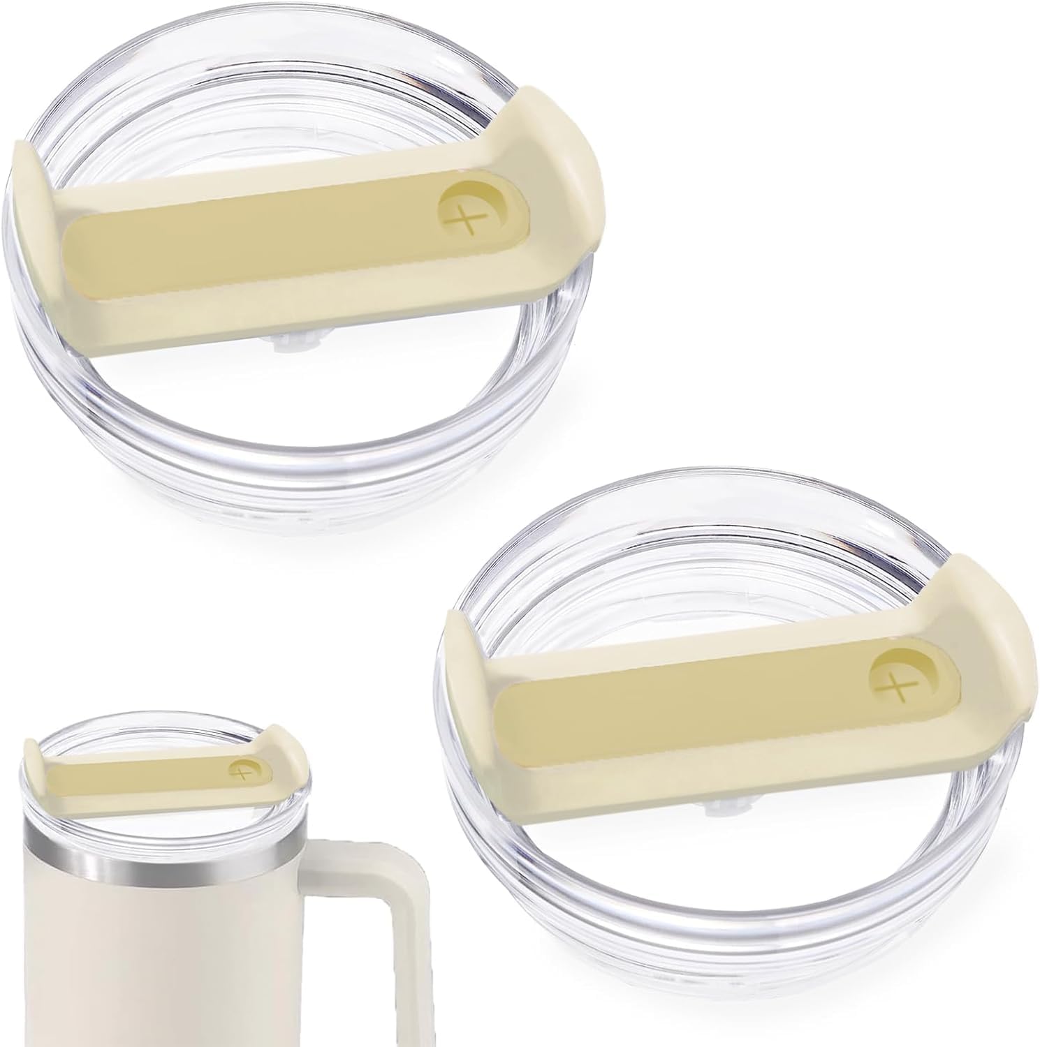 Fabenyok 40 OZ Tumbler Flip Straw Lid Replacement Fit for Stanley Quencher Tumbler, 2 PCS Spill Proof and Leak Resistant Tumbler Lids Compatible with Stanley Cup Accessories(Cream)