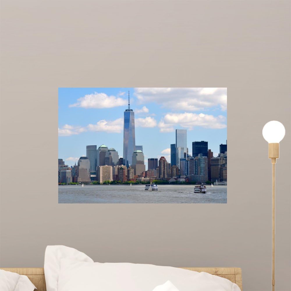 Wallmonkeys Lower Manhattan Skyline with One World Trade Center Wall Decal Peel and Stick Graphic WM157001 (18 in W x 12 in H)