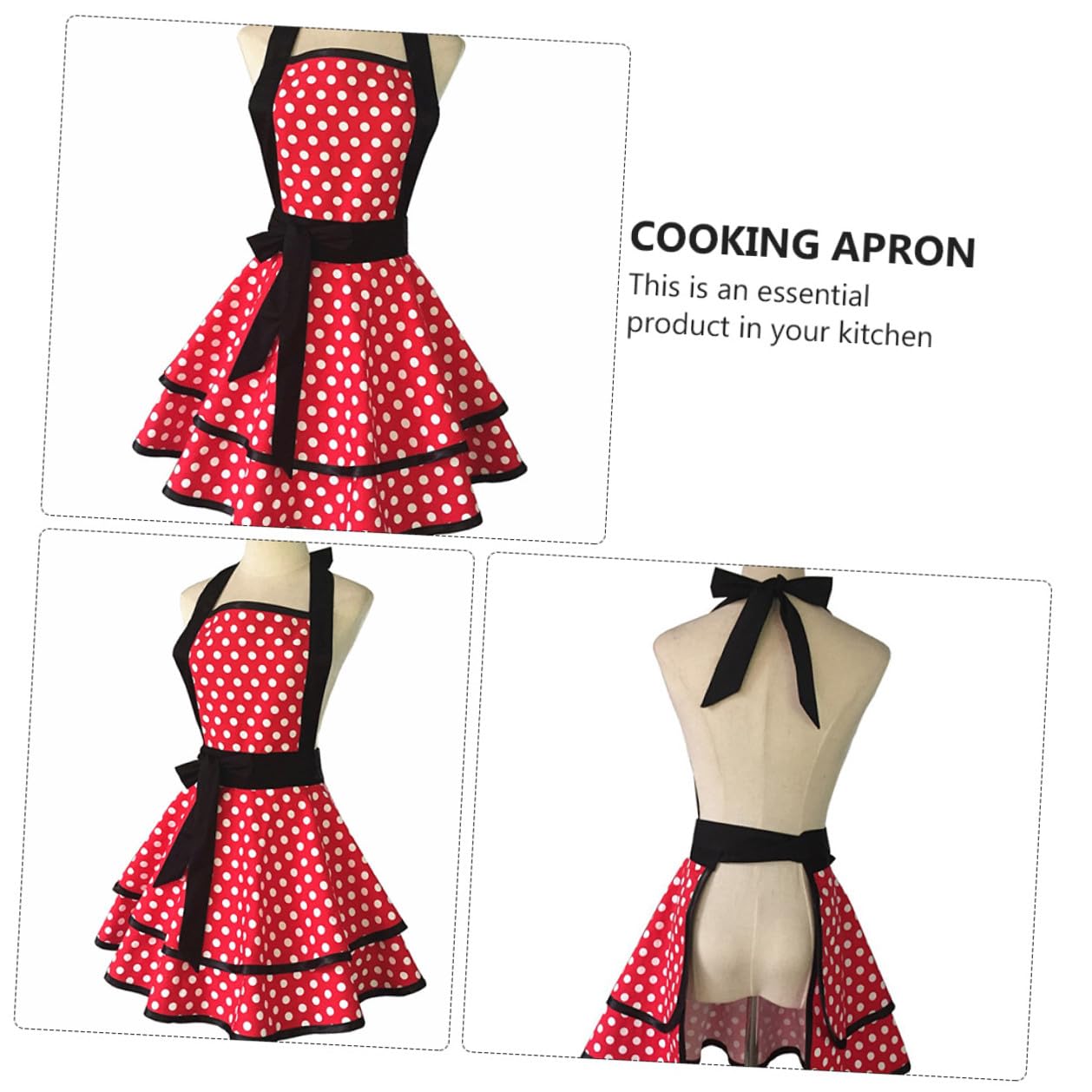 MAGICLULU Grembiule da Cucina Motivo a Pois in Cotone, Doppio Strato, Lavoro in Hotel e Cucina, Grembiule da Lavoro per Donna Ampia Vestibilità