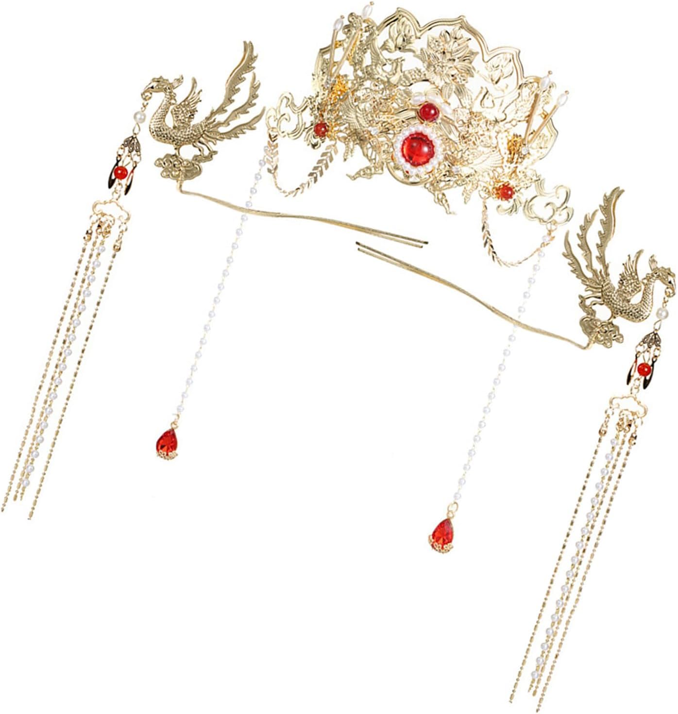 Beautiful Chinese Styles Phoenixes Crowns Bridal Headpiece with Flowing Tassels for Weddings and Special Ceremonies Traditional Wedding Headwear Multicolor