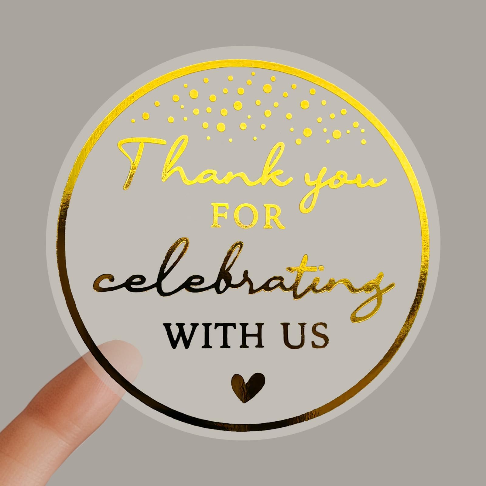100 x Thanks For Celebrating With Me With Us Labels Real Gold Foil Birthday Stickers Package Favor Stickers Birthday Rose Foil Favor Sticker Graduation Thank You Favor Tag (With Us, Gold Foil)