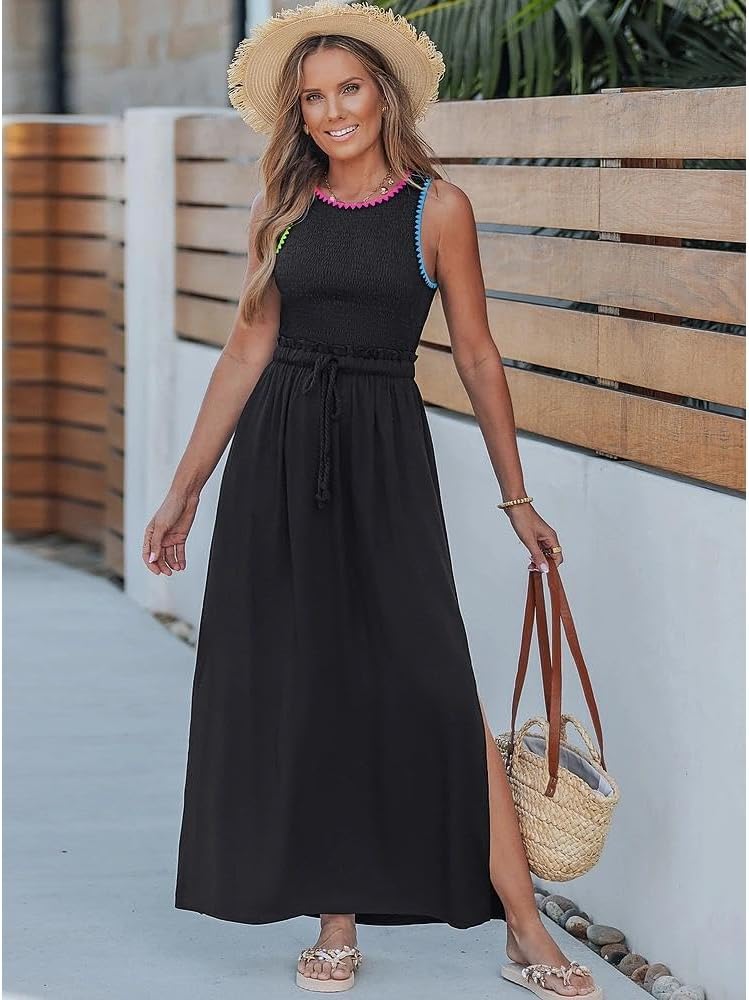 popvil Women Maxi Dress Sleeveless Formal Long Dress 2026 Summer Flowy Casual High Neck Dress - Image 4