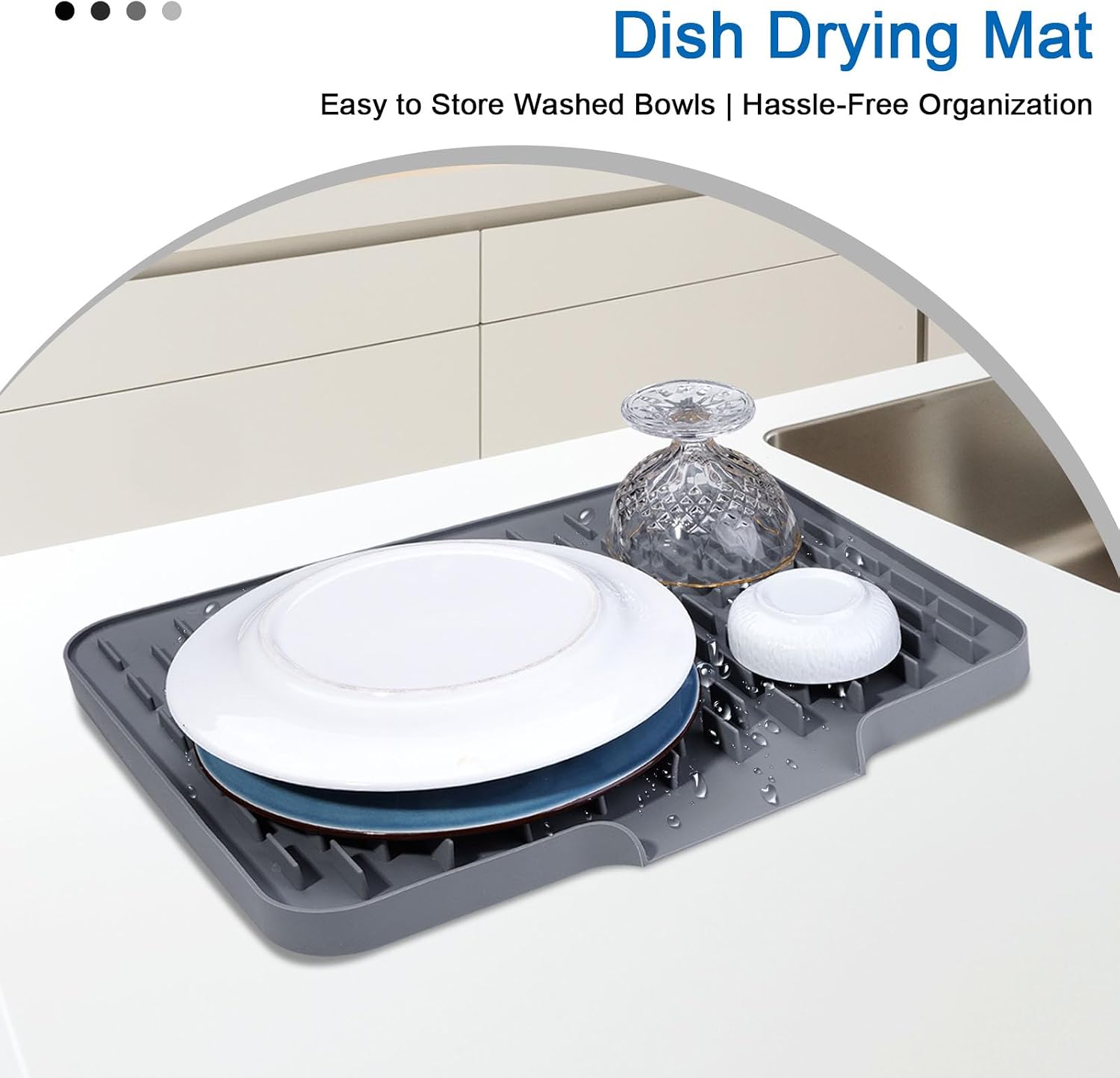 Silicone Dish Drying Mat for Kitchen Counter, Non-Slip Dish Heat Resistant Drying Pad with Built-in Drain (15.8'' X 11.8'', Grey)