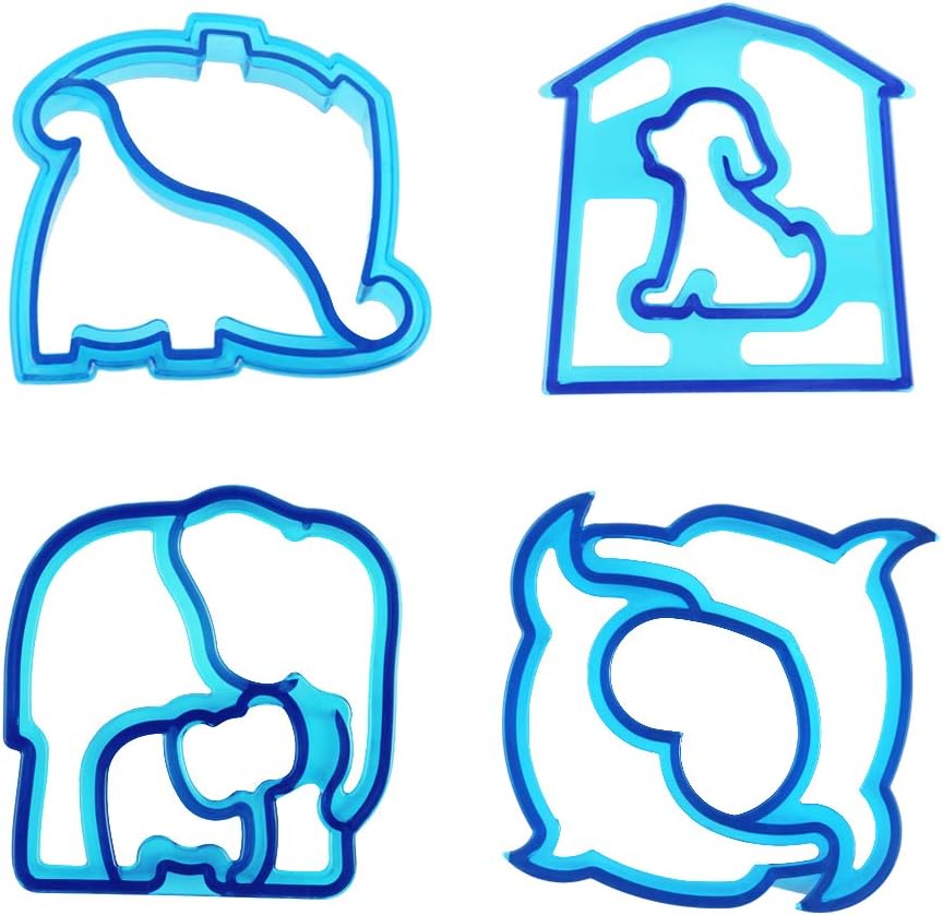 Vivibel 4 Pcs Sandwich Cutter for Kids, Fun Cookie Cake and Sandwich Cutter Shapes Lunch Box Supplies and Accessories,Shapes of Dinosaur, Dolphin,Dog and Train