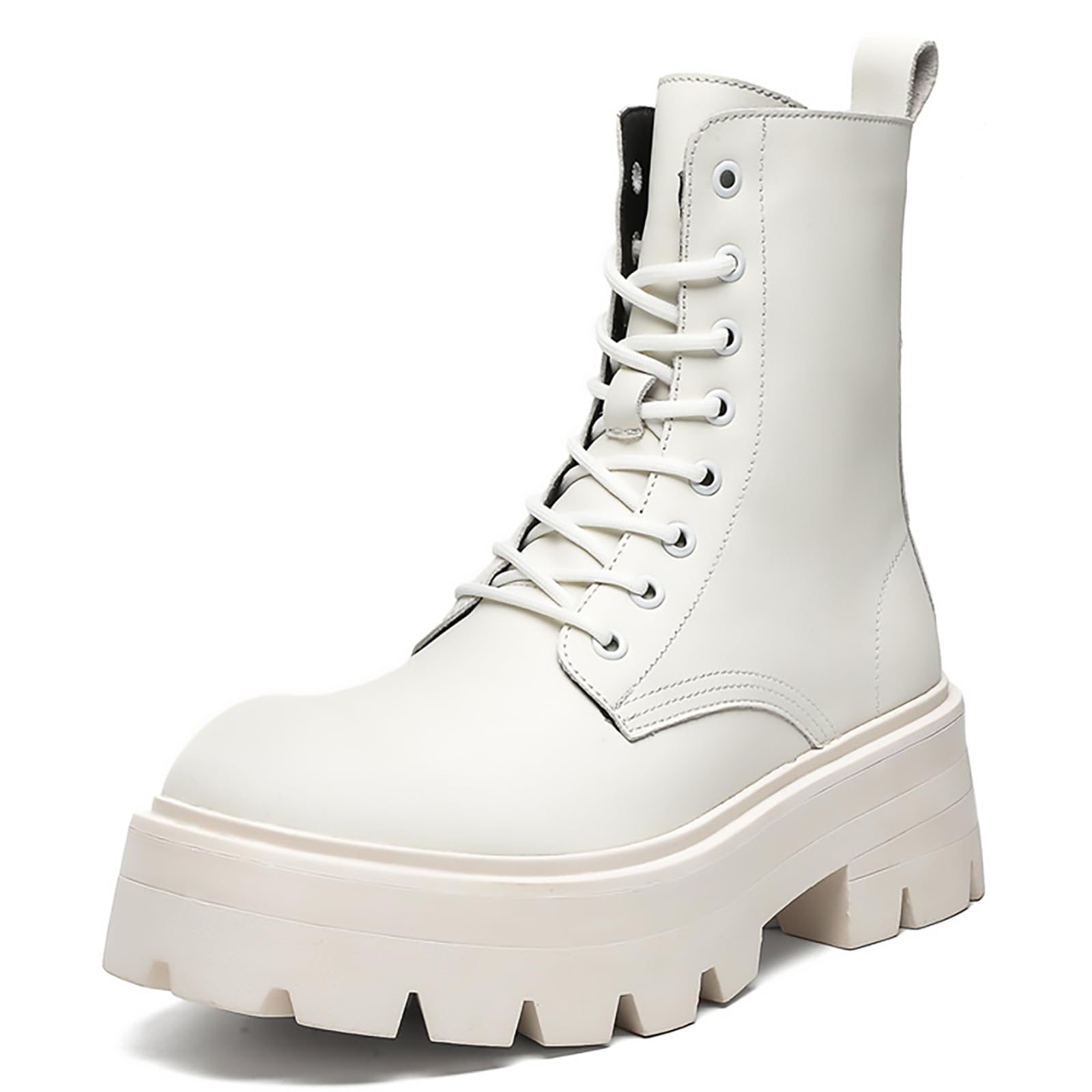 Womens Platform Chunky Heel Combat Boots Lace - Up High - Top Side Zipper Ankle Boots Fashion Casual