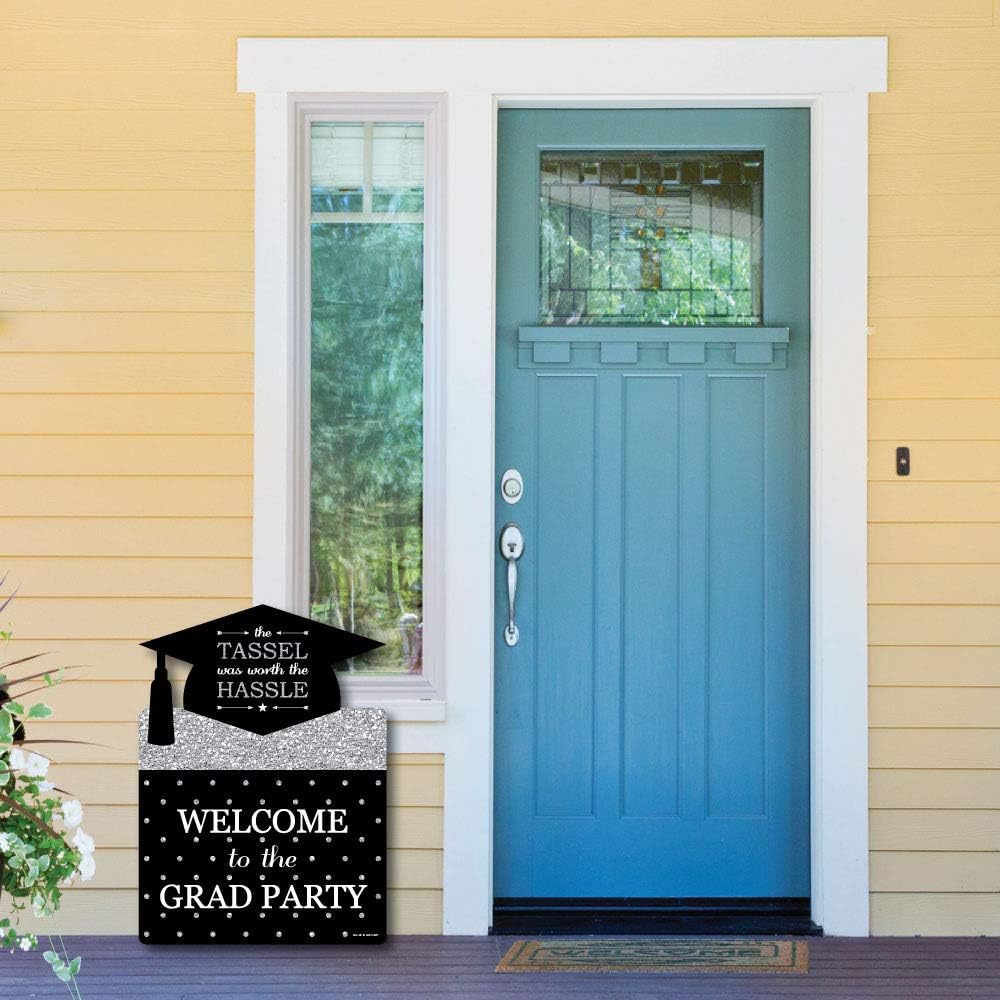 Big Dot of Happiness Silver Graduation Party Decorations - Grad Party Welcome Yard Sign
