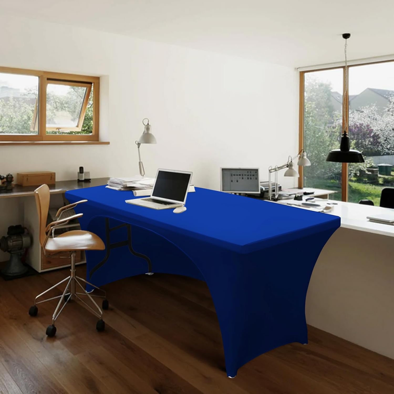 ABCCANOPY 2 Pack 6 ft Spandex Table Cover Open Back Fitted Tablecloth Stretch Washable Tablecover Table Topper for Rectangle Tables Royal Blue