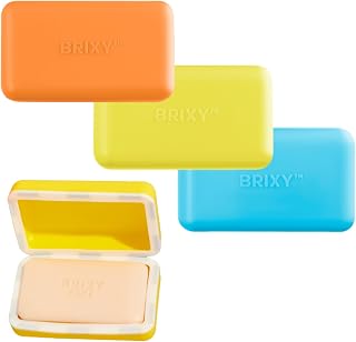BRIXY Beauty Bar Travel Case Set – 3 Pack Soap Bar Travel Containers, Leakproof Portable Soap Holder, Durable Silicone, Magnetic Seal, TSA Friendly (Yellow, Blue, Orange)