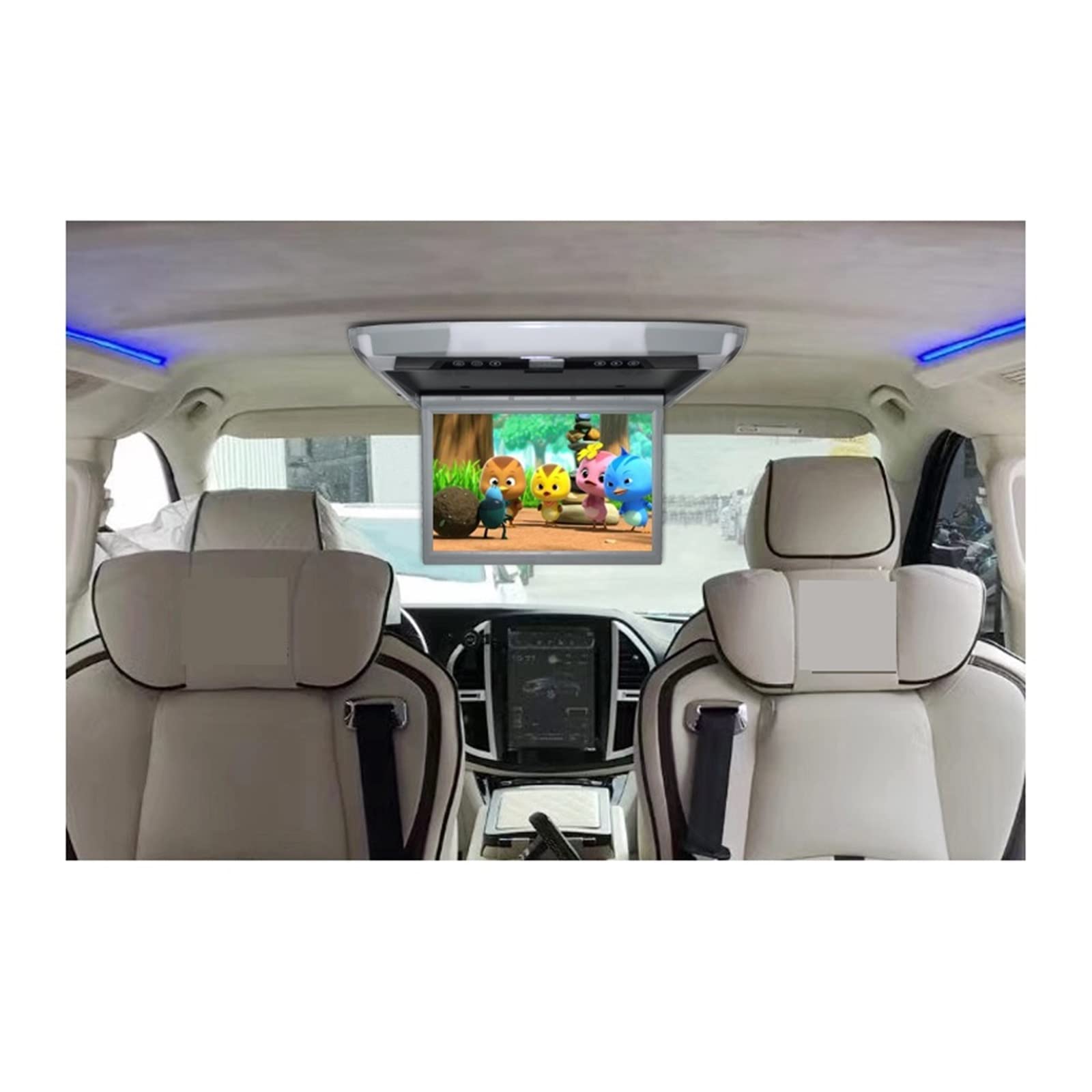 Moniteur Rabattable 12,1 Pouces Lecteur HD 1080P DVD de Voiture Ultra Mince FM entrée vidéo 2 Voies Moniteur LCD monté sur Le Toit la Road Trips en Famille(12.1 Black Mirroring)