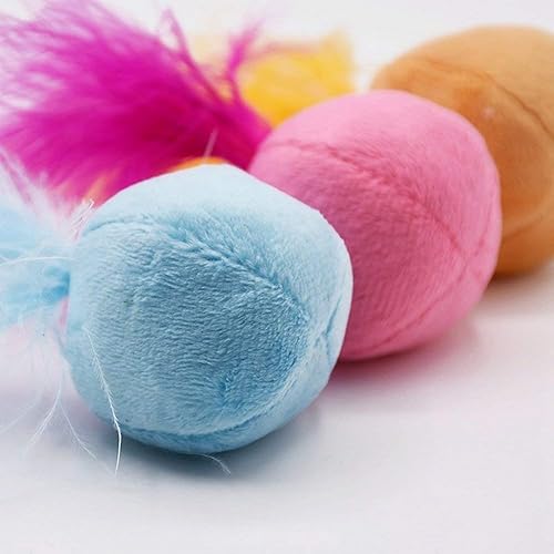 Miniatura 6 de Pelota de sonajero peludo para gatos con plumas y hierba gatera, bolas interactivas de pompones para gatos, suaves y ligeras, 2 pulgadas, paquete de