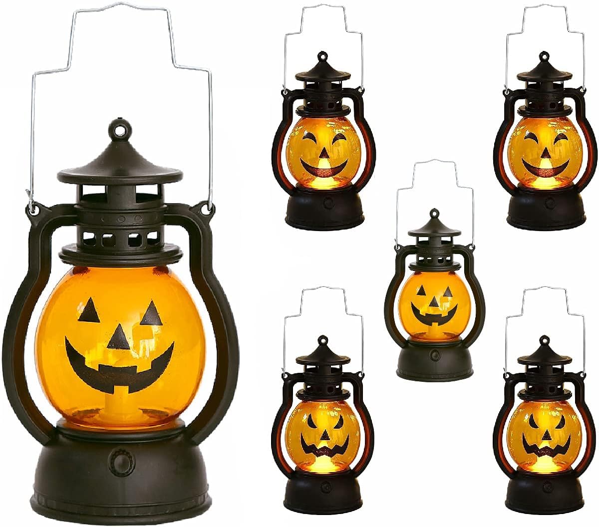 ORCHID M® Halloween Pumpkin Lamp Mini Candle Lantern Fall Decor with Hanging Loop Pumpkin Lantern Led Night Light Battery Operated for Halloween Ghost Party Home Outdoor Yard Decor (6PCS)