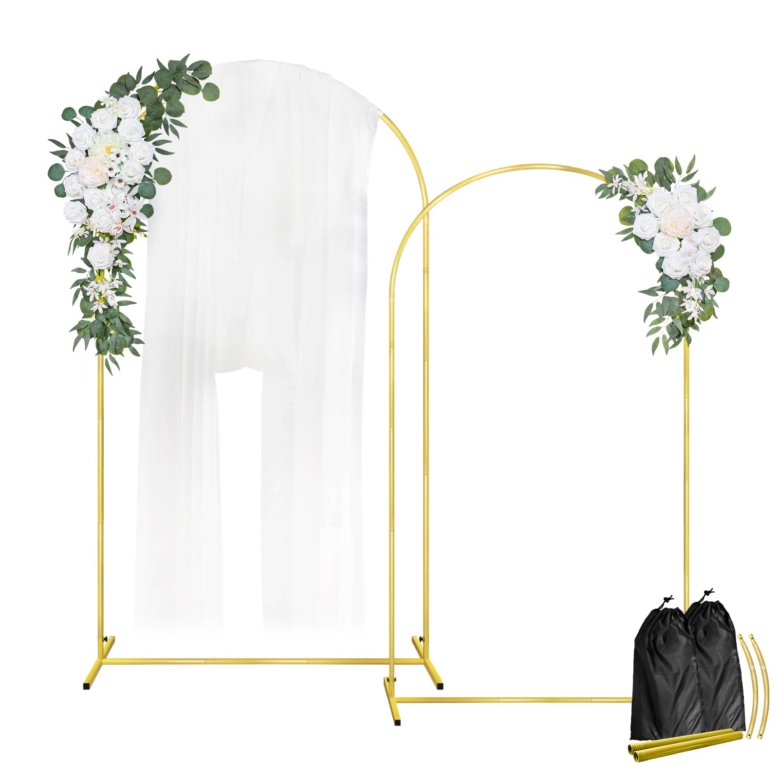 7.2FT, 6.6FT Set of 2 Wedding Arch Backdrop Stand, Gold Metal Balloon Arch Stand Stable Frame for Wedding Baby Shower Birthday Garden Arch Party Background Decoration, Gold