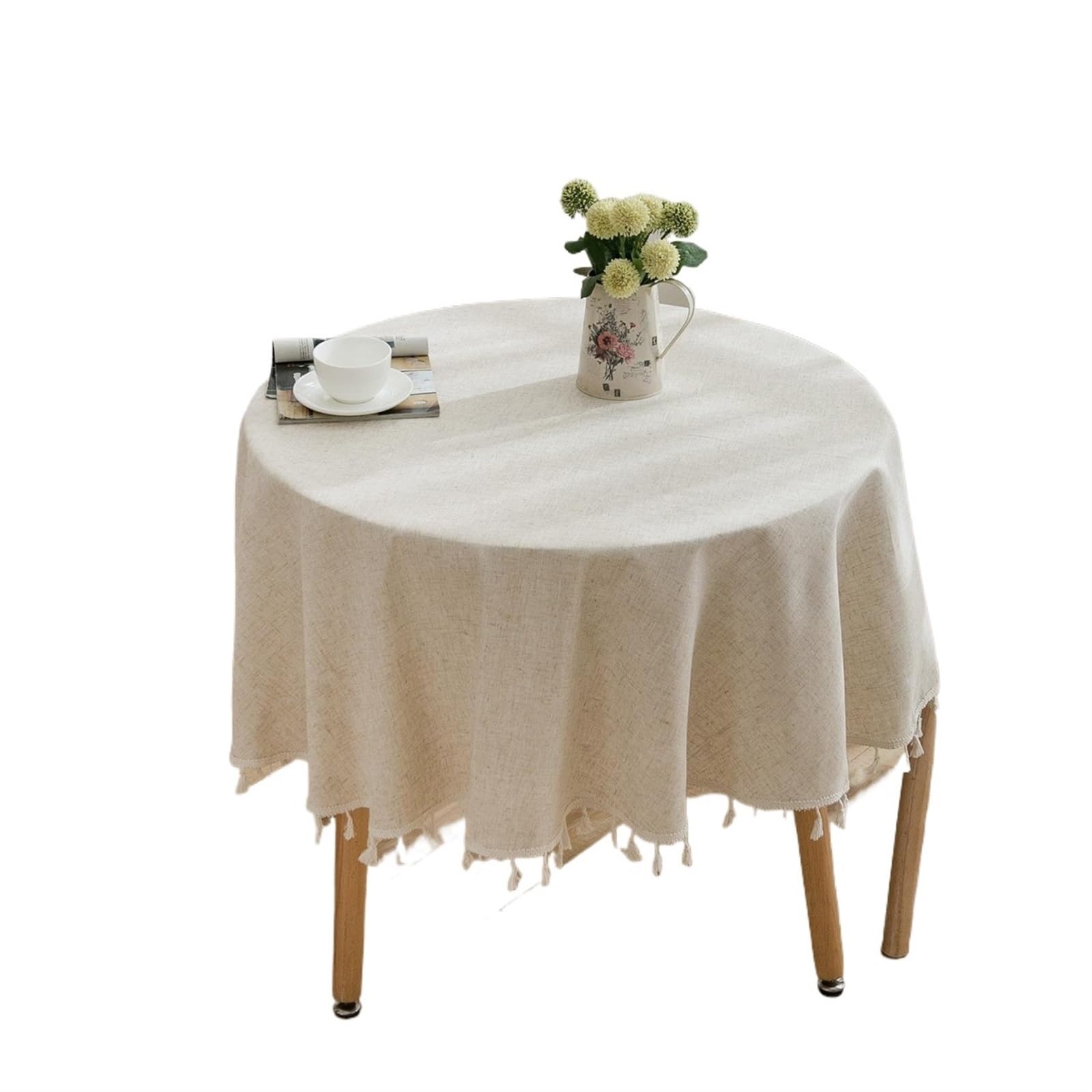 Nappe unie en lin et coton ronde pour des dîners chaleureux empreints de douceur