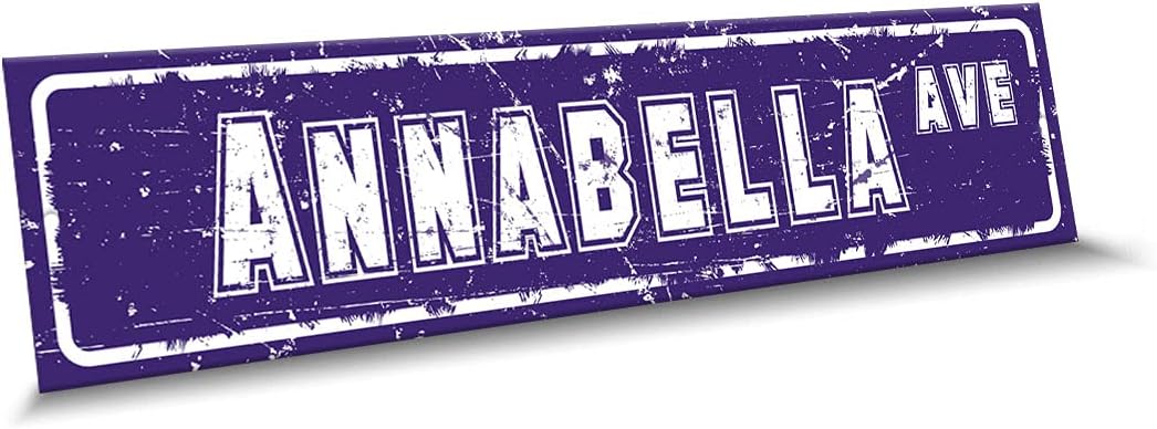 Annabella Name Purple White Color Street Sign, 4"x 18" Aluminum Metal Novelty Sign, Indoor - Outdoor, Design w38