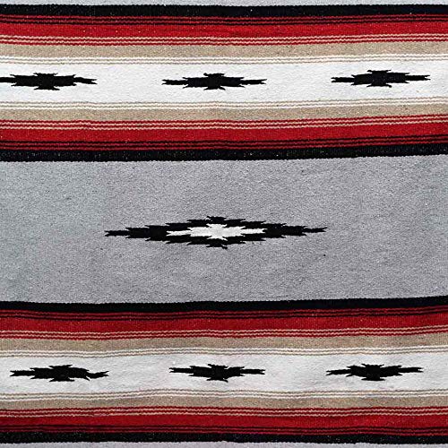 Open Road Goods Heather Gray Mexican Yoga Blanket - Thick Grey Diamond Blanket With Camel, Tan Brown, & Rust Orange Red Clay Stripes #TOP1