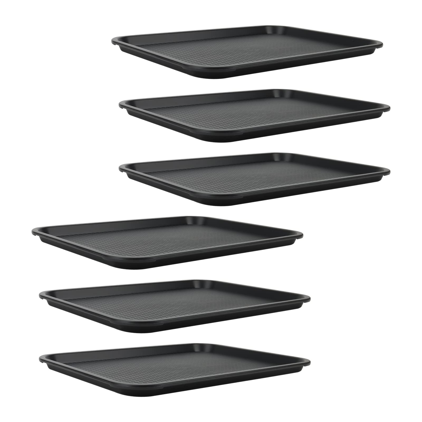 Japchet Black 6 Pack Fast Food Tray, 41.5 X 30.5Cm Plastic Rectangular Drink Serving Tray For Kitchen, Hotels, Restaurants, Coffee Shops