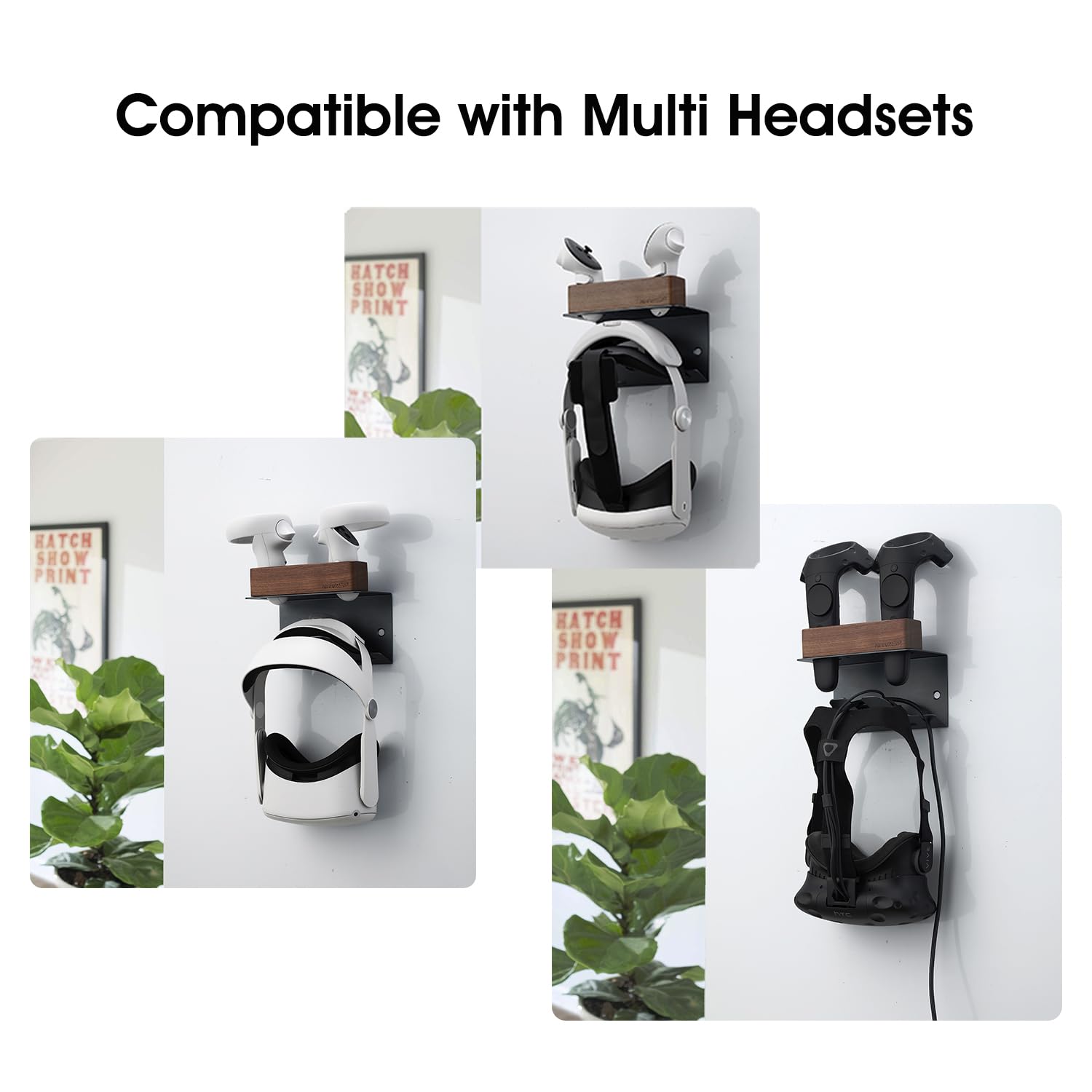 Soporte para auriculares VR de aluminio y nogal de alta calidad - Organizador elegante con gestión de cables para Meta/Oculus Quest 2/Quest/Rift/Rift S/Valve Index/HTC Vive/HP Reverb