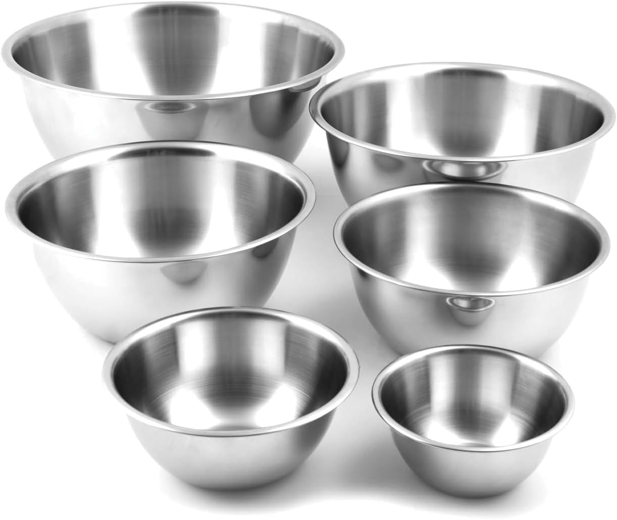 Fox Run 6-Piece Nesting Stainless Steel Polished Mirror Finish Mixing Bowls Set, 0.5, 1.25, 2.75, 4.25, 6.25 and 10.75 Quart