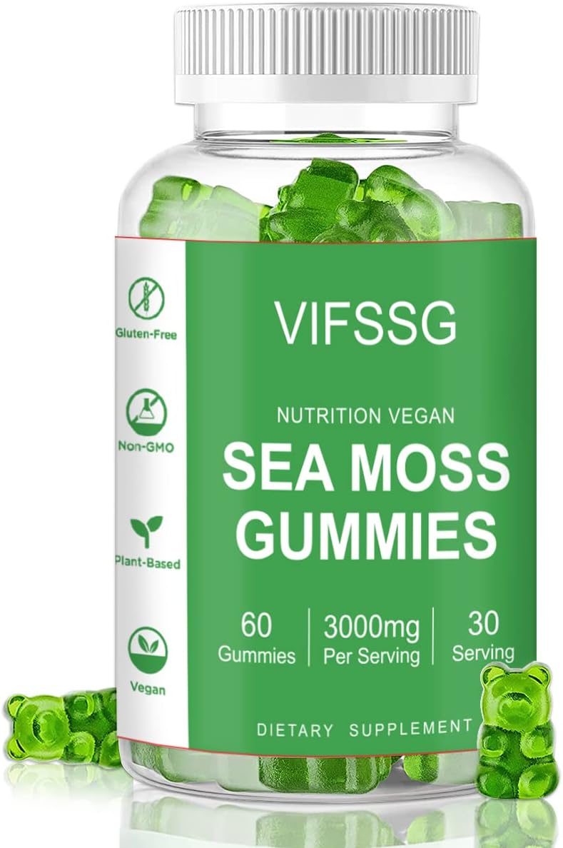 vifssg Sea Moss Gummies, 2500Mg Irish Seamoss Gummies Vegan for Adults & Kids with Organic Bladderwrack, Burdock Root and Apple Cider Vinegar Supplement 60 Gummies Pack of 1