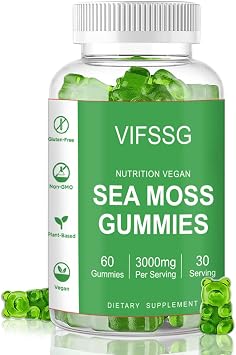 VIFSSG Sea Moss Gummies, 3000Mg Irish Seamoss Gummy Vegan for Adults & Kids with Organic Bladderwrack, Burdock Root and Apple Cider Vinegar Supplement 60 Gummies Pack of 1