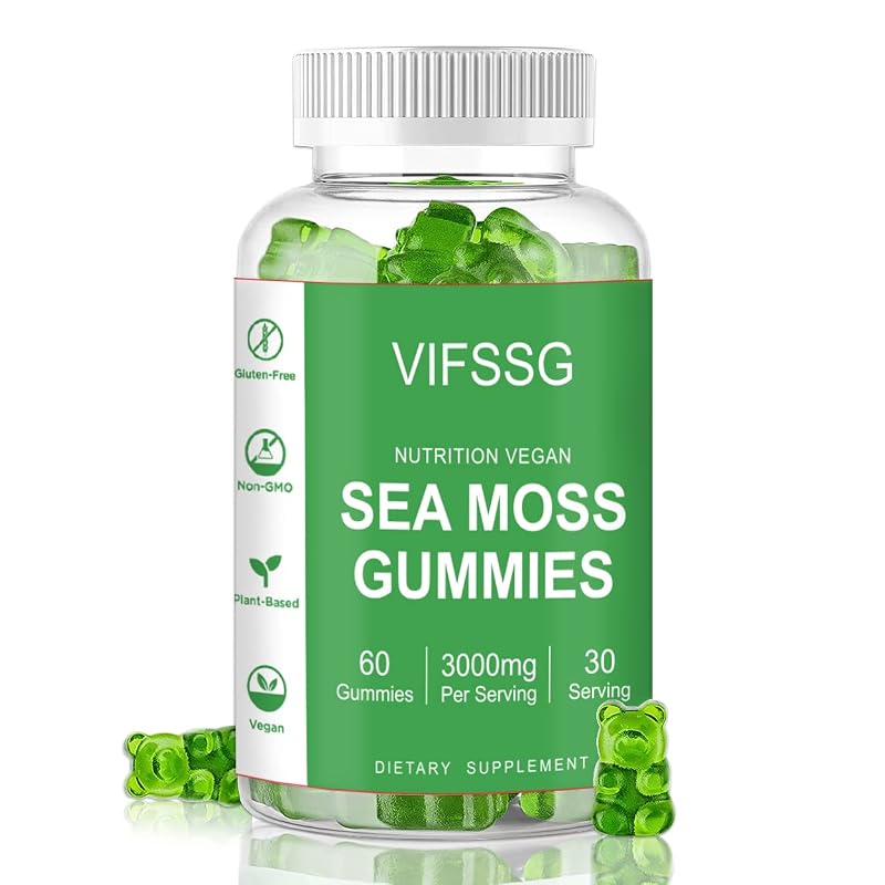 VIFSSG Gomas de Musgo-marinho com Bladderwrack, Raiz de Bardana, Vinagre de Maçã e Clorofila, 3000 mg, 60 gomas