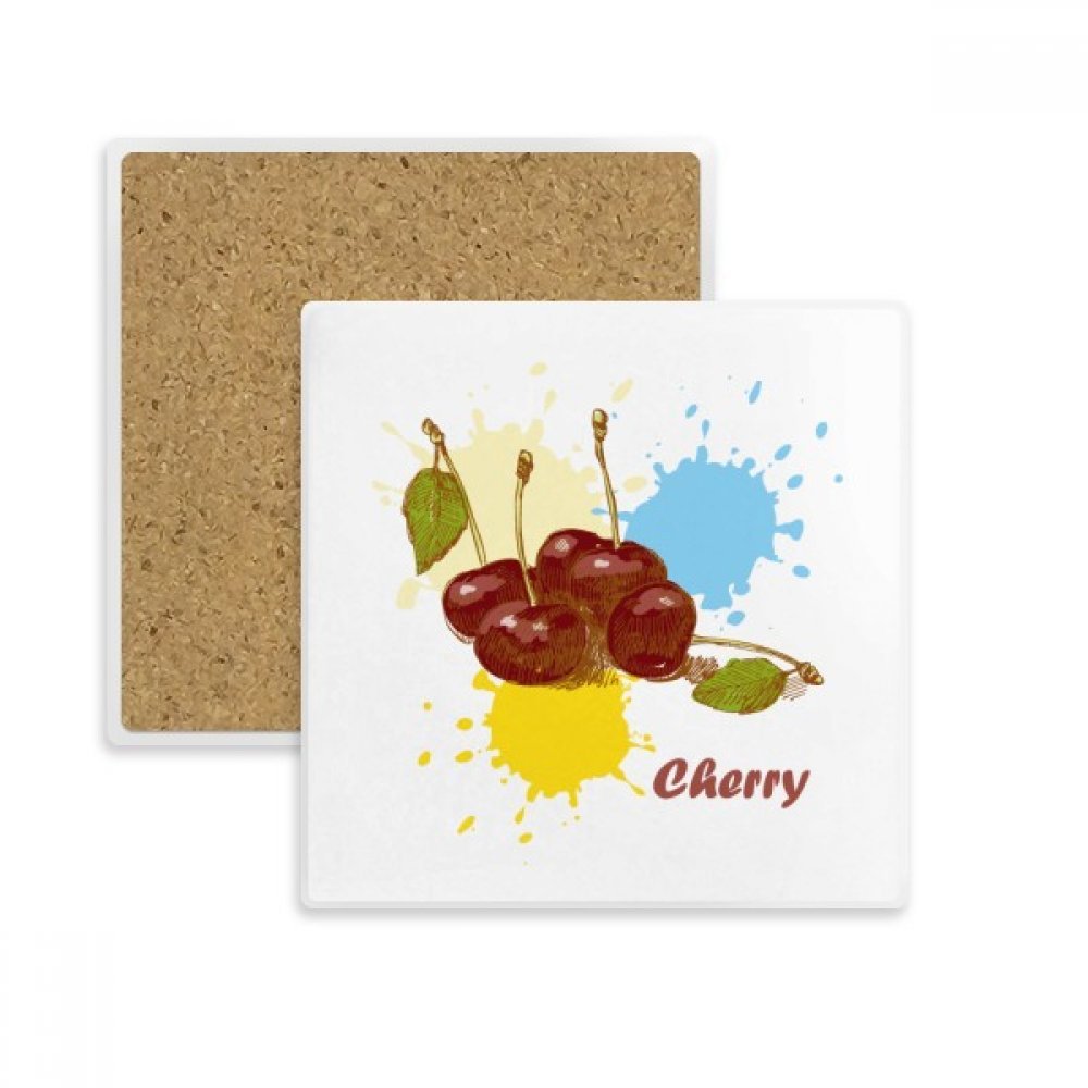 Coaster carré motif cerise en pierre absorbante pour tasse et verre multicolore
