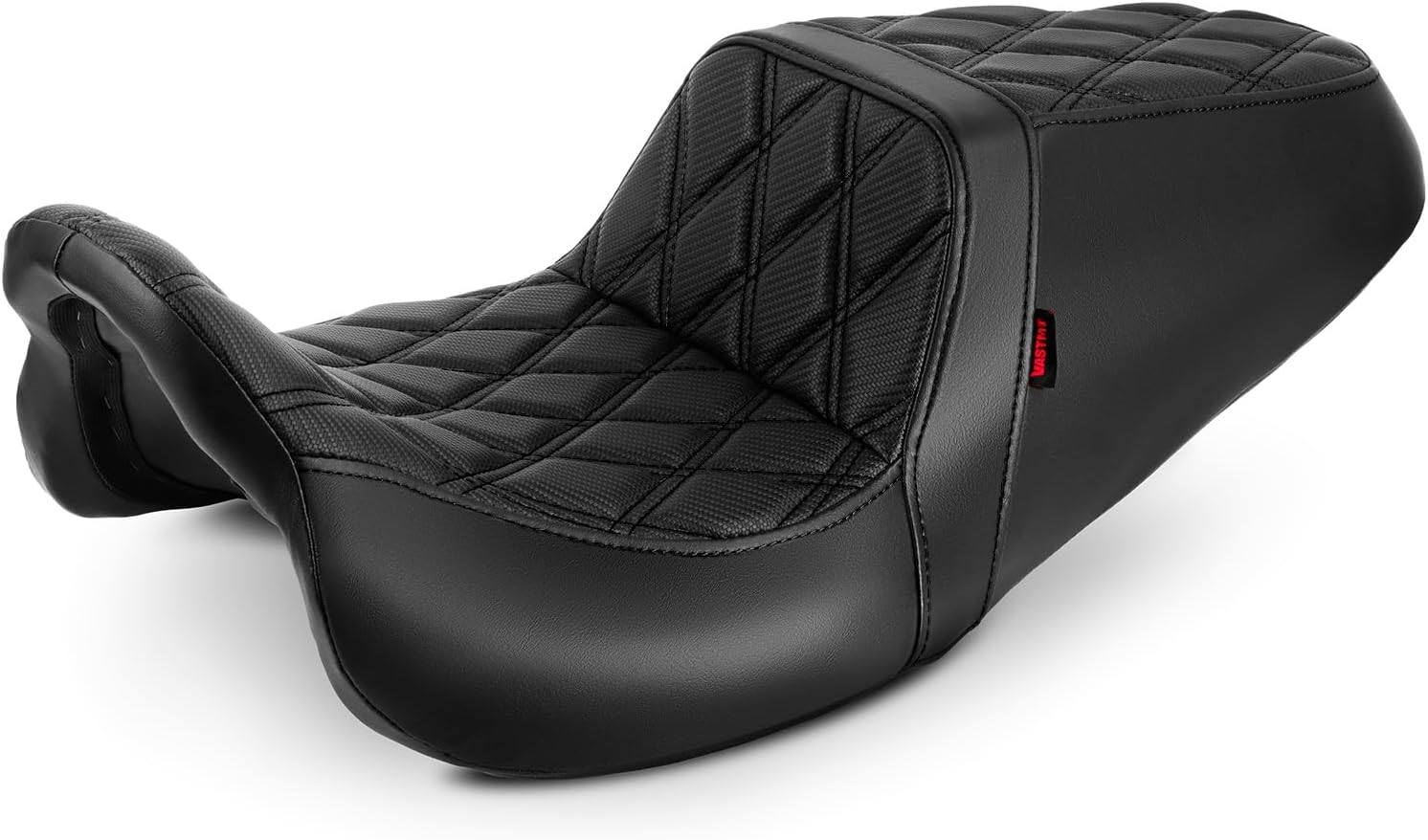 One-Piece Driver and Passenger Seat with Diamond Pattern Stitching Fit for Harley Touring Road King 1997-2007 Street Glide 2006-2007 (Red Stitching)