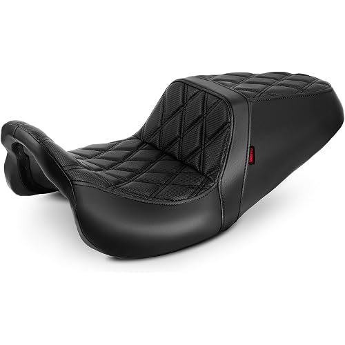 One-Piece Driver and Passenger Seat with Diamond Pattern Stitching Fit for Harley Touring Road King Road Glide Street Glide Electra Glide 2008-2022 Models (Black Stitching)
