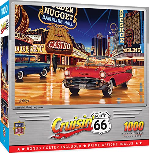 MasterPieces - 1000 Piece Jigsaw Puzzle, Route 66 Gamblin’ Man, Fun for Adults, Family, Kids, 19.25