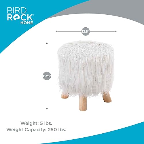 Miniatura 2 de BIRDROCK HOME Taburete otomano de piel sintética, silla de tocador tapizada con patas de madera natural, asiento acolchado suave y compacto para