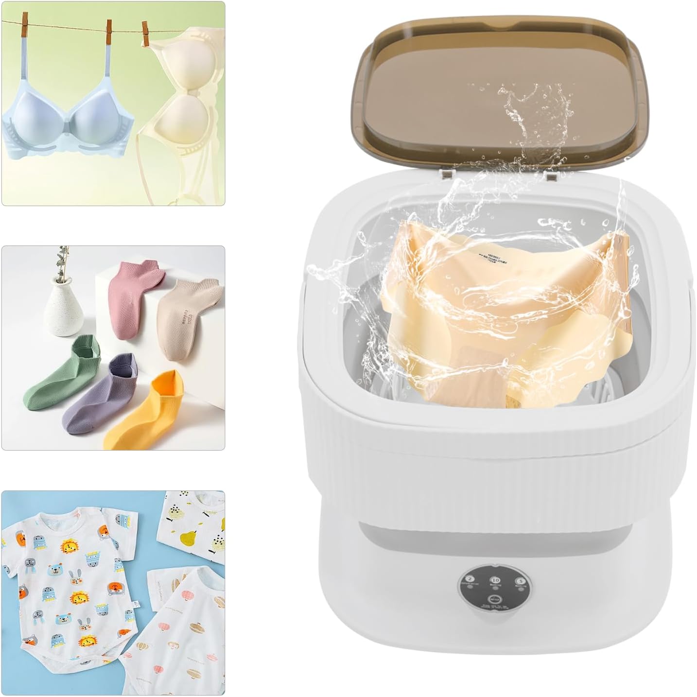 Mini Portable Washing Machine, 10L Small Laundry Washer and Dryer Combo, Folding Deep Cleaning of Underwear Socks, for Apartments, Dormitories, Camping, RV, Travel