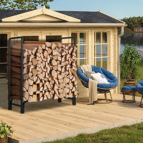 TMEE 4ft Firewood Rack Outdoor Heavy Duty Log Rack Firewood Storage Rack Holder Steel Tubular Easy Assemble Fire Wood Rack for Patio Kindling Logs Storage Steel Tubular Wood Pile Rack Tool Black (4ft) - Thumbnail 7