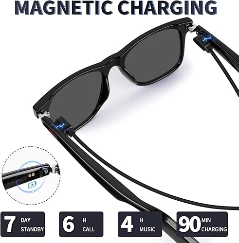Miniatura 6 de Lentes de sol inteligentes con altavoz AAC para hombres y mujeres, foto remota con oído abierto, música manos libres, ajuste de caras grandes,