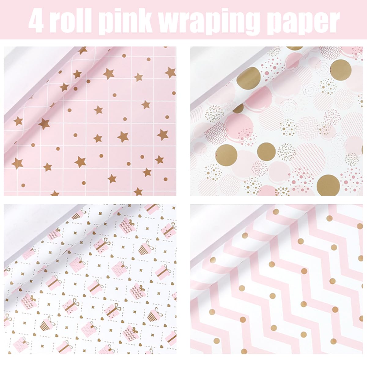 WRAPAHOLIC Set 3 Rotoli Di Carta Regalo Compleanno, Mini Rotoli 43,2 Cm X 3,04 M, Pois Rosa, Bianco, Menta Con Lamina Dorata, Per Piccoli Regali, Feste E Lavoretti Creativi