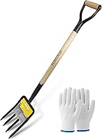 FORCOLID 45-Inch 4-Tine Garden Digging Fork - Forged Steel Pitchfork with Y-Grip Wooden Handle for Durable Soil Work