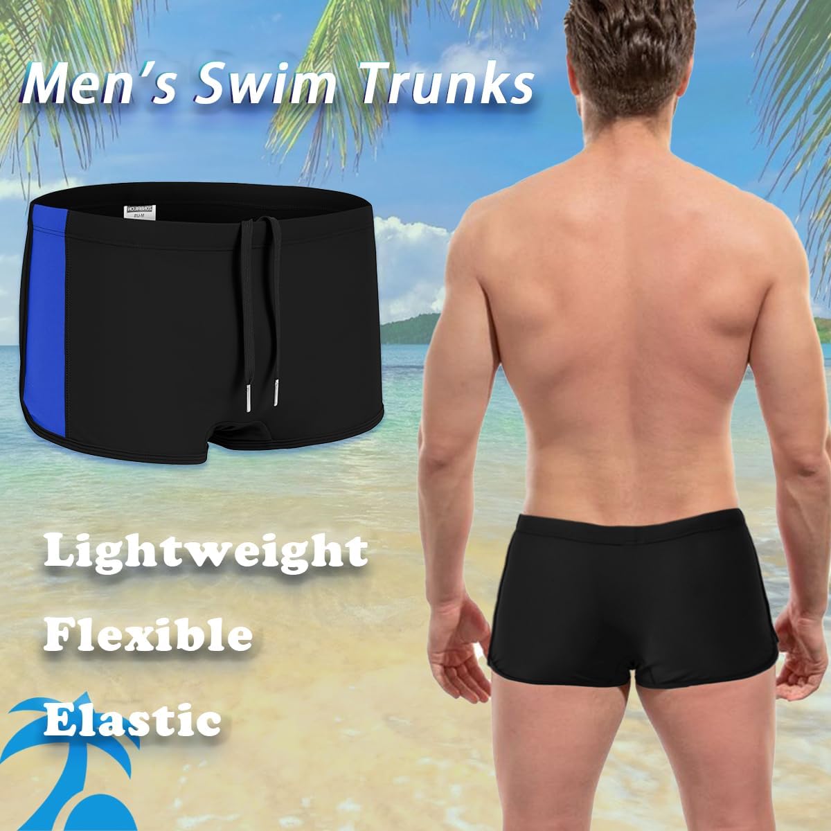 Men's Swim Trunks Low Rise Bulge Pouch Boxer Briefs Sexy Bathing Suit Swimwear Square Leg Swimsuit - Image 2