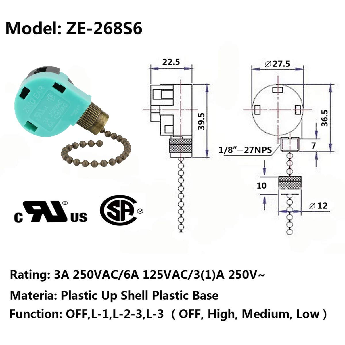 Ceiling Fan Switch 3 Speed 4 Wire Zing Ear Ze 268s6 Pull Chain Switch Control Replacement 3 Speed Control Switch Ceiling Fans Wall Lamps Cabinet Light Amazon Sg Diy Tools