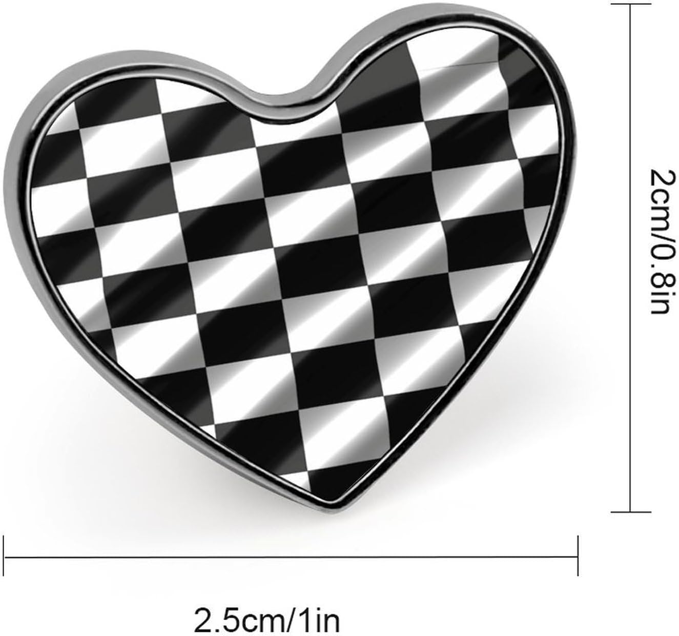 Black White Race Checkered Flag Brooch Personalized Fashionable Brooch Aluminum Alloy Love Heart Shaped Pin Metal Badge Brooches Accessory for Hat Shirt Clothing Bags Decoration Badge image 2