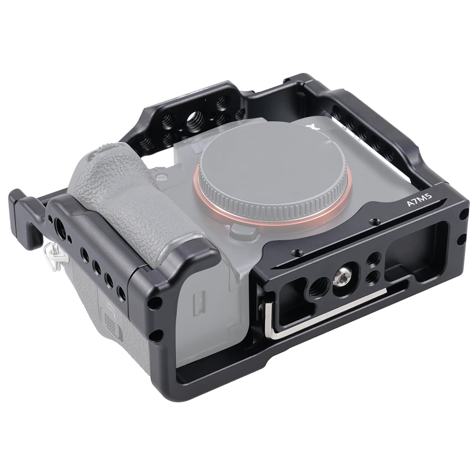 Hersmay Jaula A7 V con asa superior, jaula de aleación de aluminio para cámaras Sony A7 V sin espejo, estabilizador de aparejo de grabación de video con montaje de 0.25 pulgadas y agujero de