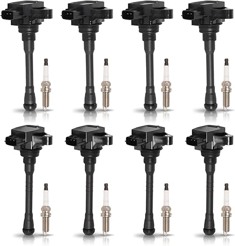 ENA Juego de 8 bobinas de encendido delanteras y traseras con 8 bujías de iridio compatibles con Nissan 2018 2019 2020 NV2500 2018 2019 NV3500 2017