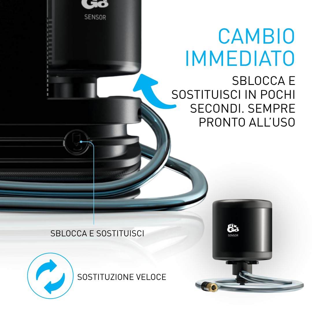 Fix&Go SENSOR Kit Riparazione Pneumatici Auto Professionale con Compressore: Sistema Elettronico Automatico 12V, Sigillante a Base di Lattice per SUV ed Elettriche, Safe per Sensori TPMS