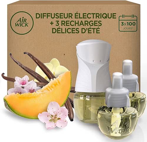 Air Wick Désodorisant Maison Kit Diffuseur Electrique + 3 Recharges